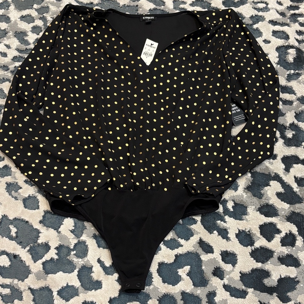 Express Black and Gold Polka Dot Bodysuit